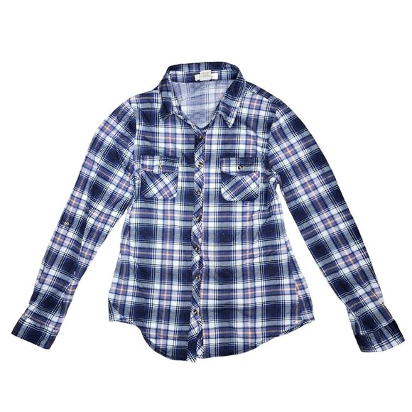 Passport Womens Blue & White Plaid Button-Up Shirt Size L flannel fall shirt - Picture 3 of 7